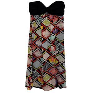 Trina Turk Silk Strapless Tie Back Whimsical Geometric Print Size 4 Mini Dress